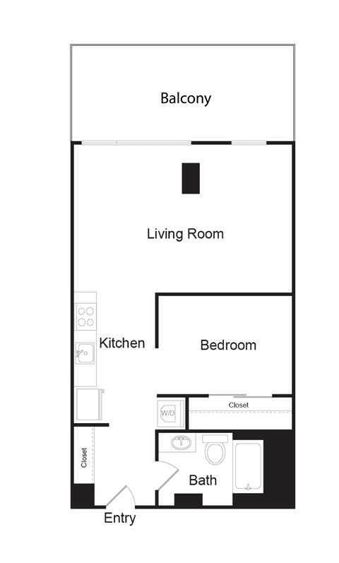 Floor plan for 1 bed, 1 bath, 682 sqft